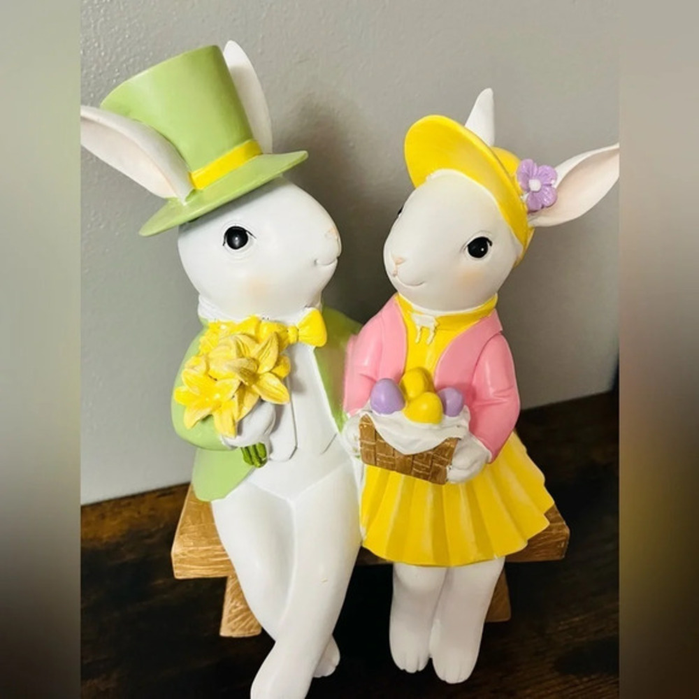 Bethany Lowe Easter Bunny Couple Figurine Spring Decor NWT